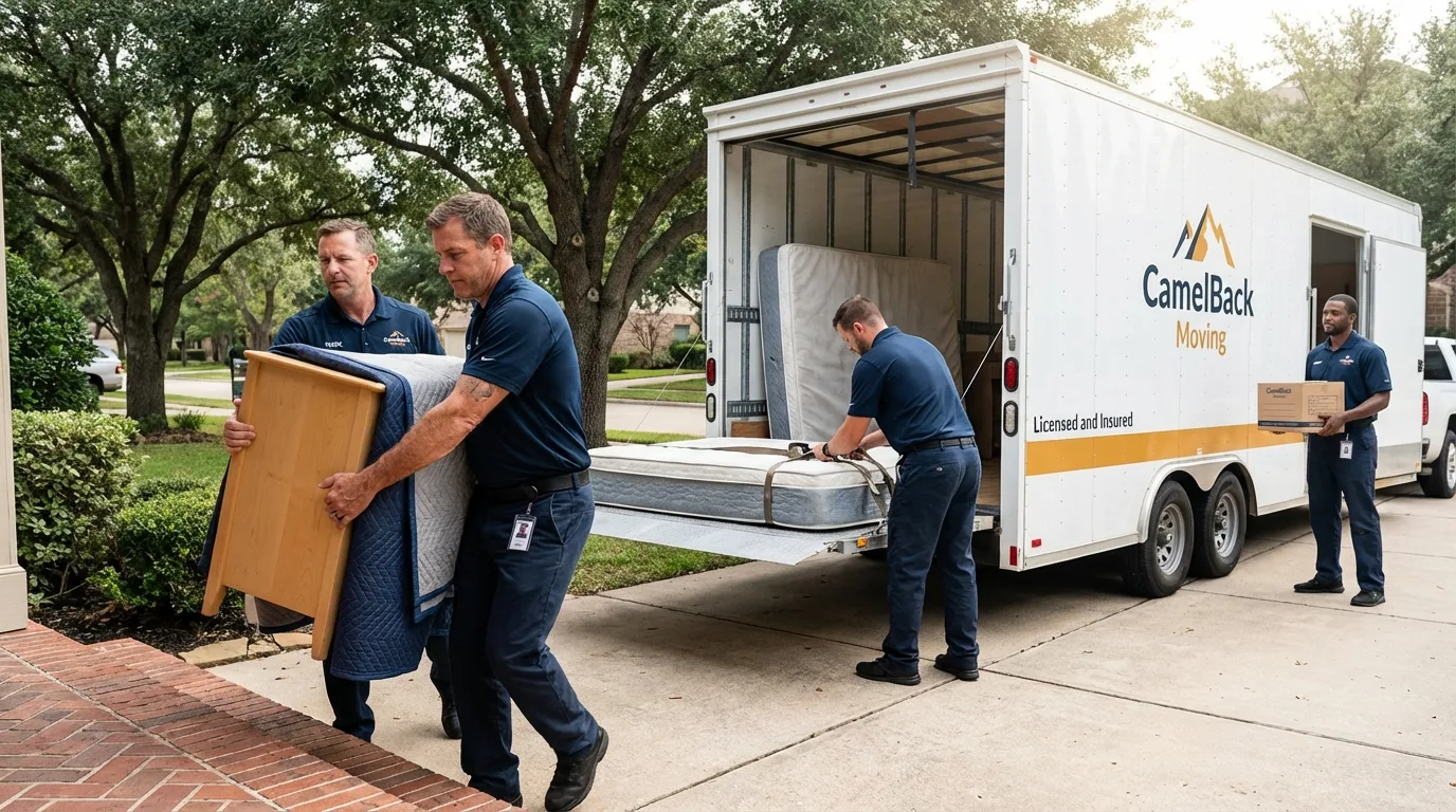 Crew loading residential truck for cross-state move from Wallace, ID