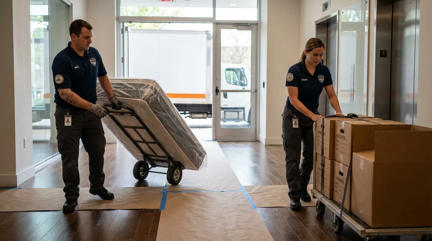Professional apartment movers loading elevator in Wallace, ID